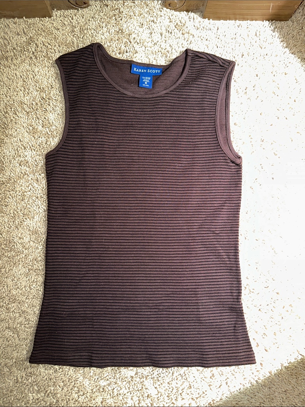 Karen Scott Ribbed Sleeveless Tank Top - Chocolate Brown and Black